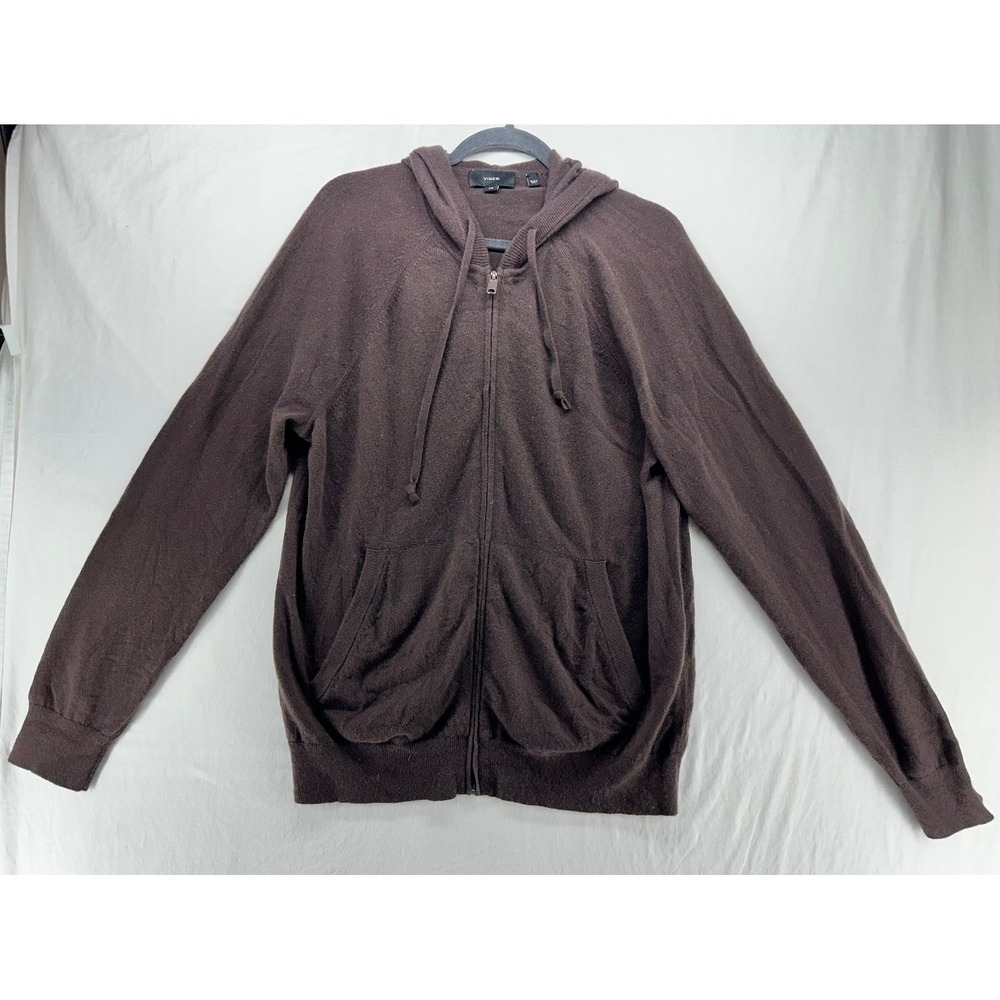Vince Mens Brown Wool Cashmere Blend Full Zip Hoodie Sweater Large